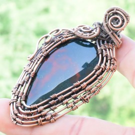 Blood Stone Gemstone Handmade Copper Wire Wrapped Pendant Jewelry 2.76 Inch BZ-758