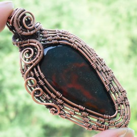 Blood Stone Gemstone Handmade Copper Wire Wrapped Pendant Jewelry 2.76 Inch BZ-758