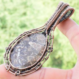 Turtella Agate Gemstone Handmade Copper Wire Wrapped Pendant Jewelry 3.15 Inch BZ-759