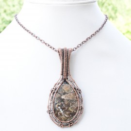 Turtella Agate Gemstone Handmade Copper Wire Wrapped Pendant Jewelry 3.15 Inch BZ-759