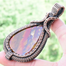 Crazy Lace Agate Gemstone Handmade Copper Wire Wrapped Pendant Jewelry 3.35" BZ-760