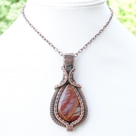 Noreena Jasper Gemstone Handmade Copper Wire Wrapped Pendant Jewelry 2.96 Inch BZ-763