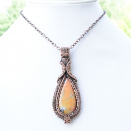 Maligano Jasper Gemstone Handmade Copper Wire Wrapped Pendant Jewelry 3.15 Inch BZ-768