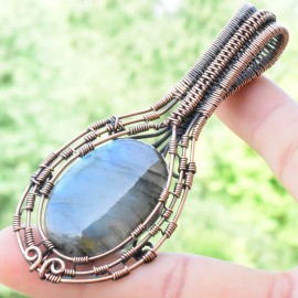 Labradorite Gemstone Handmade Copper Wire Wrapped Pendant Jewelry 3.35 Inch BZ-770