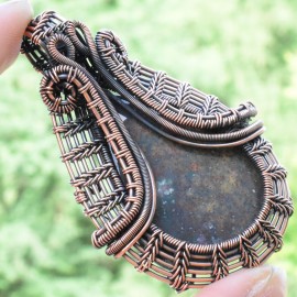 Blood Stone Gemstone Handmade Copper Wire Wrapped Pendant Jewelry 2.56 Inch BZ-775