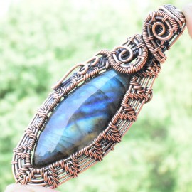 Labradorite Gemstone Handmade Copper Wire Wrapped Pendant Jewelry 2.96 Inch BZ-777