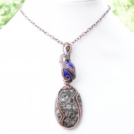 Turtella Agate Gemstone Handmade Copper Wire Wrapped Pendant Jewelry 3.35 Inch BZ-778