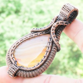Bostwana Agate Gemstone Handmade Copper Wire Wrapped Pendant Jewelry 2.76 Inch BZ-781