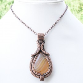 Bostwana Agate Gemstone Handmade Copper Wire Wrapped Pendant Jewelry 2.76 Inch BZ-781