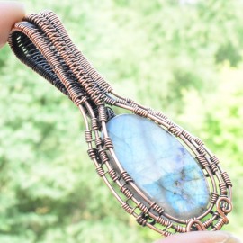 Labradorite Gemstone Handmade Copper Wire Wrapped Pendant Jewelry 2.96 Inch BZ-783