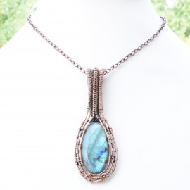 Labradorite Gemstone Handmade Copper Wire Wrapped Pendant Jewelry 2.96 Inch BZ-783
