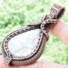 Crazy Lace Agate Gemstone Handmade Copper Wire Wrapped Pendant Jewelry 2.96" BZ-785