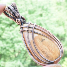 Picture Jasper Gemstone Handmade Copper Wire Wrapped Pendant Jewelry 2.96 Inch BZ-792