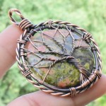 Unakite Gemstone Handmade Copper Wire Wrapped Pendant Jewelry 2.17 Inch BZ-795