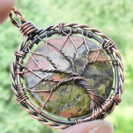 Unakite Gemstone Handmade Copper Wire Wrapped Pendant Jewelry 2.17 Inch BZ-795