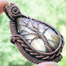 Labradorite Gemstone Handmade Copper Wire Wrapped Pendant Jewelry 2.36 Inch BZ-797