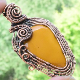 Mookaite Gemstone Handmade Copper Wire Wrapped Pendant Jewelry 2.56 Inch BZ-799