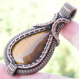 Tiger Eye Gemstone Handmade Copper Wire Wrapped Pendant Jewelry 2.76 Inch BZ-801