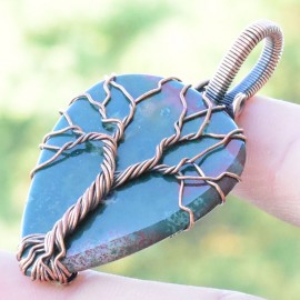 Blood Stone Gemstone Handmade Copper Wire Wrapped Pendant Jewelry 1.97 Inch BZ-802