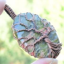Unakite Gemstone Handmade Copper Wire Wrapped Pendant Jewelry 1.97 Inch BZ-812