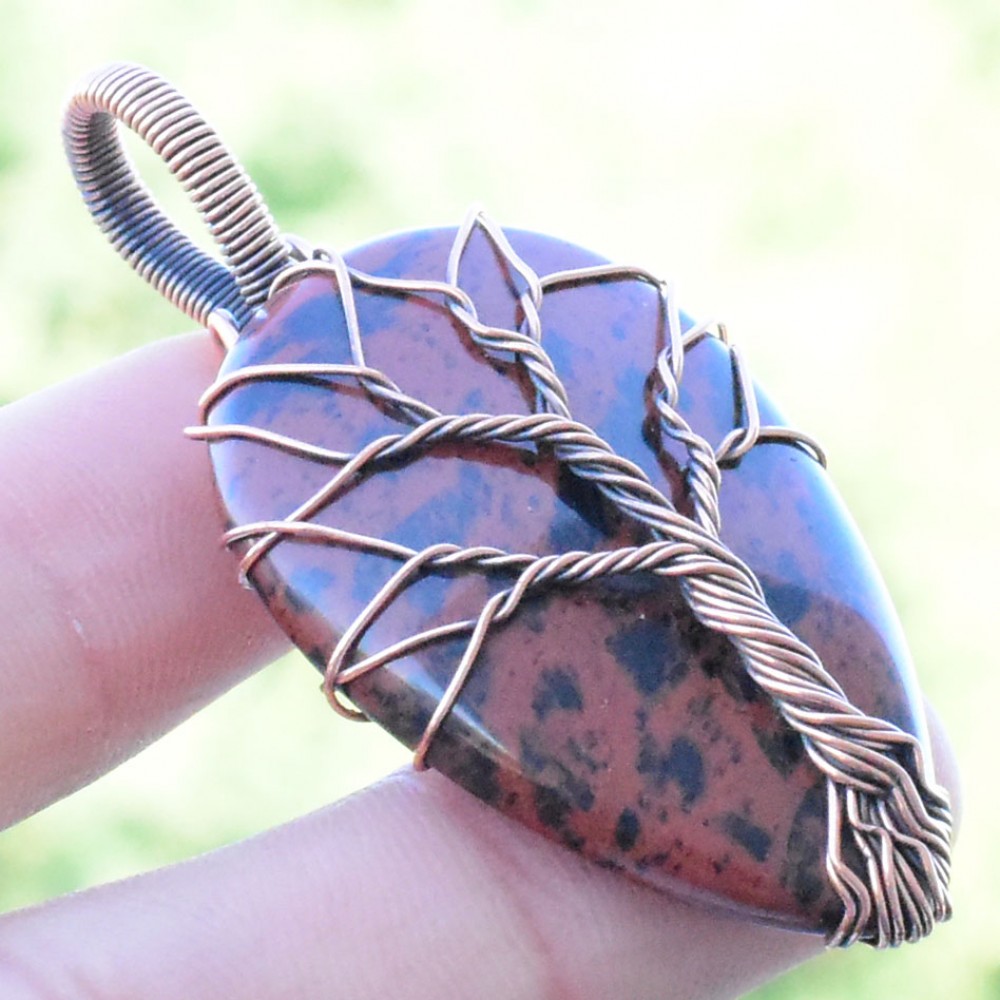 Mahogany Jasper Gemstone Handmade Copper Wire Wrapped Pendant Jewelry 1.97 Inch BZ-814
