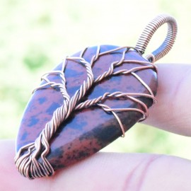 Mahogany Jasper Gemstone Handmade Copper Wire Wrapped Pendant Jewelry 1.97 Inch BZ-814