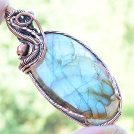 Labradorite Gemstone Handmade Copper Wire Wrapped Pendant Jewelry 2.36 Inch BZ-815