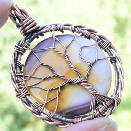 Mookaite Gemstone Handmade Copper Wire Wrapped Pendant Jewelry 2.17 Inch BZ-817