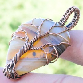 Bostwana Agate Gemstone Handmade Copper Wire Wrapped Pendant Jewelry 1.77 Inch BZ-818