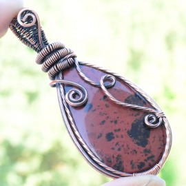 Mahogany Jasper Gemstone Handmade Copper Wire Wrapped Pendant Jewelry 2.56 Inch BZ-820