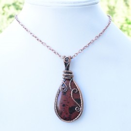Mahogany Jasper Gemstone Handmade Copper Wire Wrapped Pendant Jewelry 2.56 Inch BZ-820