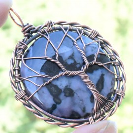 Fruit Jasper Gemstone Handmade Copper Wire Wrapped Pendant Jewelry 2.17" BZ-821