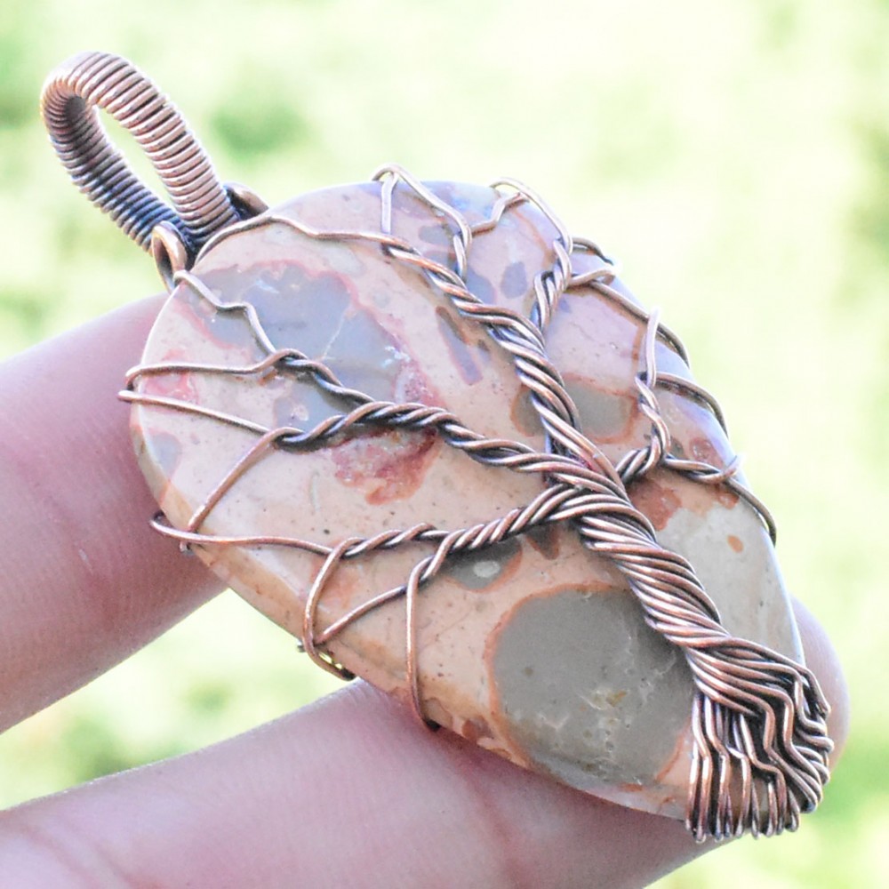 Coffee Jasper Gemstone Handmade Copper Wire Wrapped Pendant Jewelry 1.97 Inch BZ-823