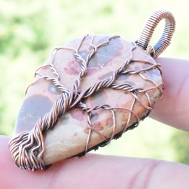 Coffee Jasper Gemstone Handmade Copper Wire Wrapped Pendant Jewelry 1.97 Inch BZ-823
