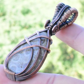 Fossil Coral Gemstone Handmade Copper Wire Wrapped Pendant Jewelry 2.36" BZ-829