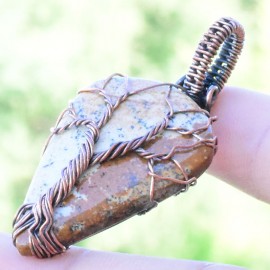 Picture Jasper Gemstone Handmade Copper Wire Wrapped Pendant Jewelry 1.77 Inch BZ-832