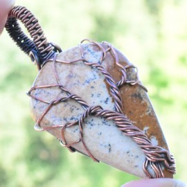 Picture Jasper Gemstone Handmade Copper Wire Wrapped Pendant Jewelry 1.77 Inch BZ-832