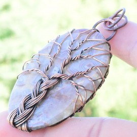 Crazy Lace Agate Gemstone Handmade Copper Wire Wrapped Pendant Jewelry 2.36" BZ-835