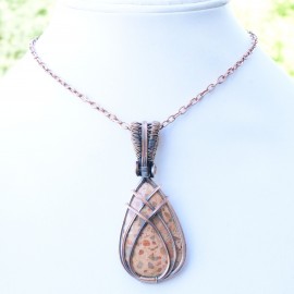 Coffee Jasper Gemstone Handmade Copper Wire Wrapped Pendant Jewelry 2.76 Inch BZ-840