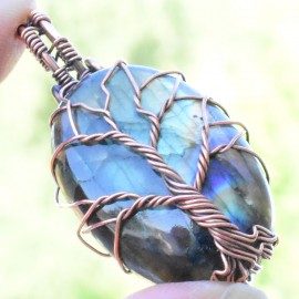 Labradorite Gemstone Handmade Copper Wire Wrapped Pendant Jewelry 1.58 Inch BZ-845