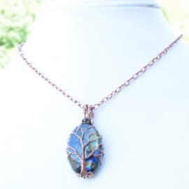 Labradorite Gemstone Handmade Copper Wire Wrapped Pendant Jewelry 1.58 Inch BZ-845