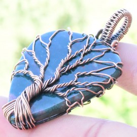 Blood Stone Gemstone Handmade Copper Wire Wrapped Pendant Jewelry 2.17 Inch BZ-847