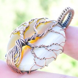Yellow Onyx Gemstone Handmade Copper Wire Wrapped Pendant Jewelry 1.58 Inch BZ-848