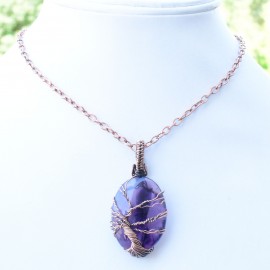 Amethyst Gemstone Handmade Copper Wire Wrapped Pendant Jewelry 1.77 Inch BZ-853