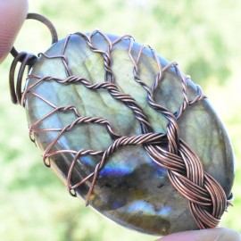 Labradorite Gemstone Handmade Copper Wire Wrapped Pendant Jewelry 2.36 Inch BZ-858