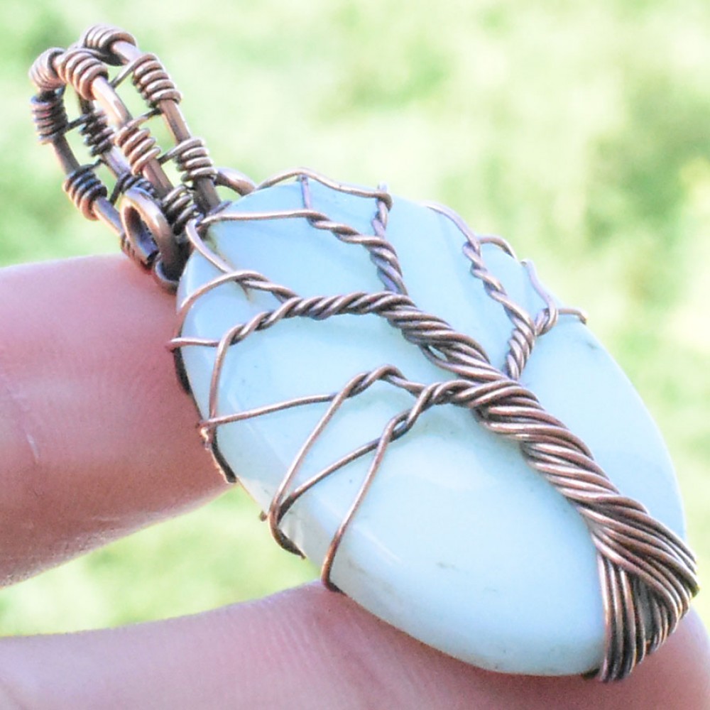 Chrysoprase Gemstone Handmade Copper Wire Wrapped Pendant Jewelry 1.77 Inch BZ-867