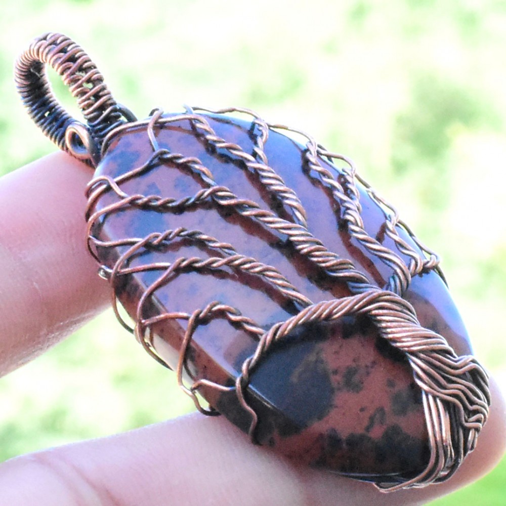 Mahogany Jasper Gemstone Handmade Copper Wire Wrapped Pendant Jewelry 2.17 Inch BZ-869