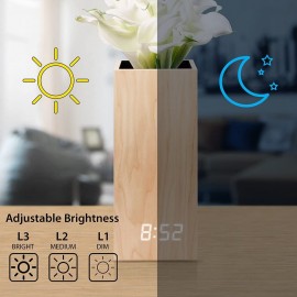 Smart Wooden LED Alarm Clock with Vase Shelf