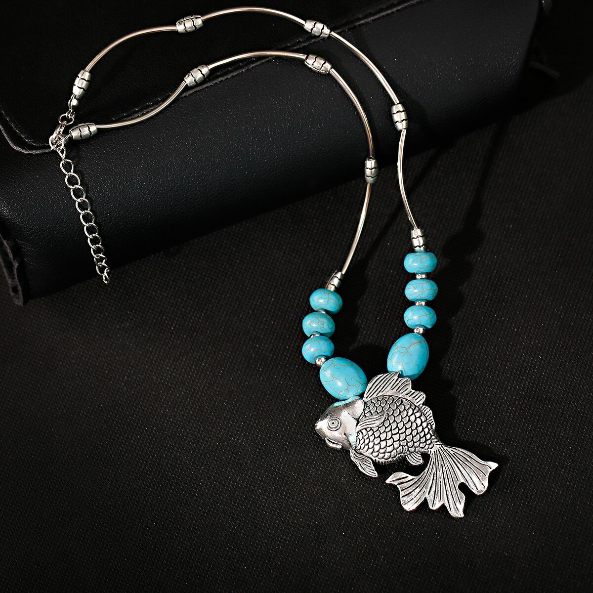 2022-Ethnic-Gypsy-Boho-Necklace-For-Women-Jewelry-Silver-Color-Fish-Shape-Turquoises-Indian-Necklace-1005004708775510-3