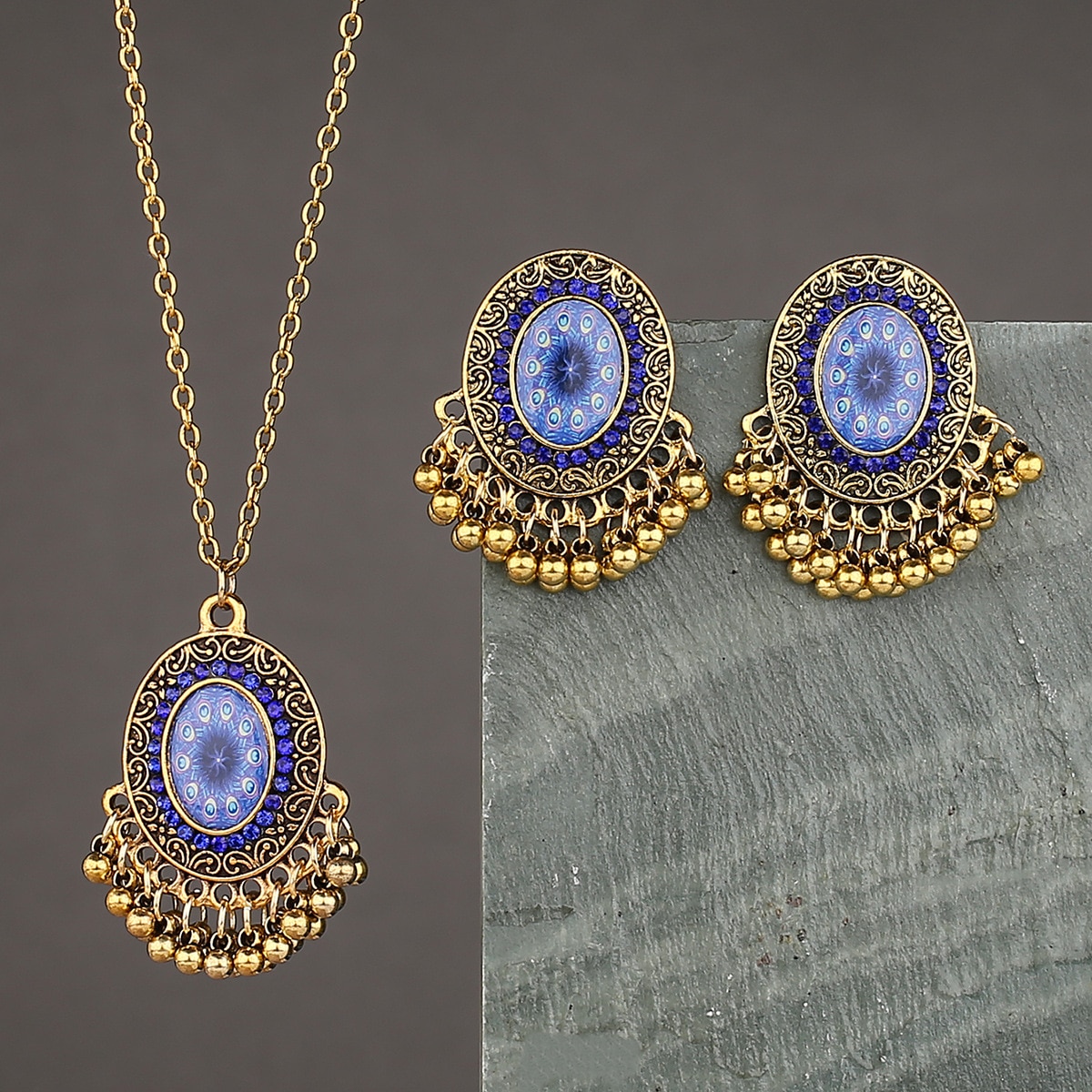 Afghan-Vintage-Tribal-Blue-Flower-Statement-Necklace-Earring-Jewelry-Sets-Gold-Color-Indian-Chain-Ne-3256804350070961-2